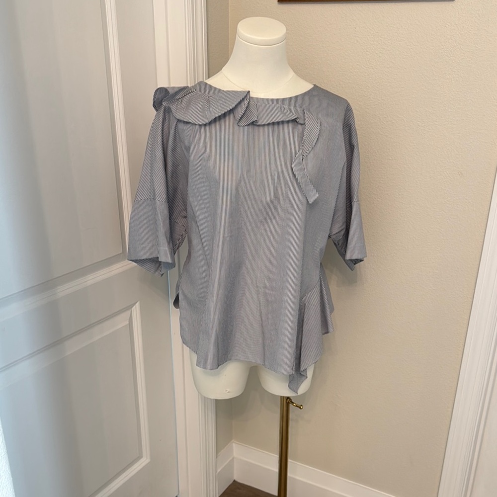 Elegant Blue Ruffle Top worn twice